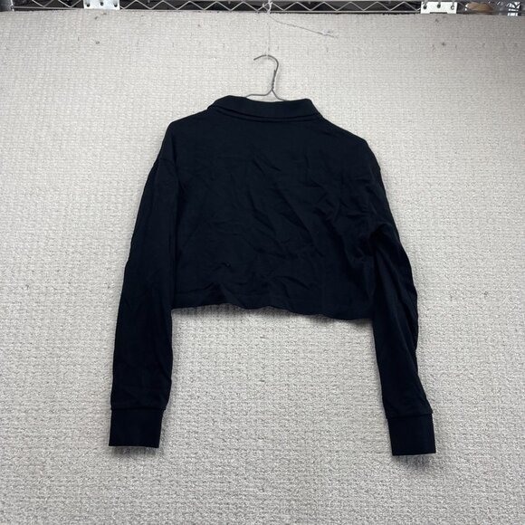 Zara Rugby Polo Button Shirt Black Long Sleeve Crop Wom S Preppy Dark Academia - Picture 9 of 10